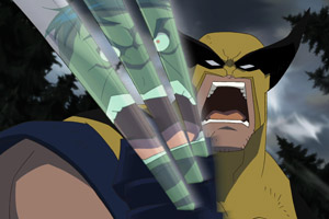The Hulk's face reflected in Wolverine's claws in Hulk vs. Wolverine