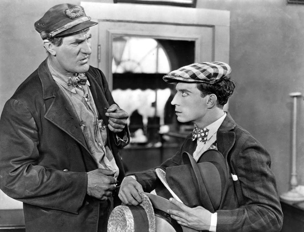 Ernest Torrence and Buster Keaton as father and son in "Steamboat Bill Jr."