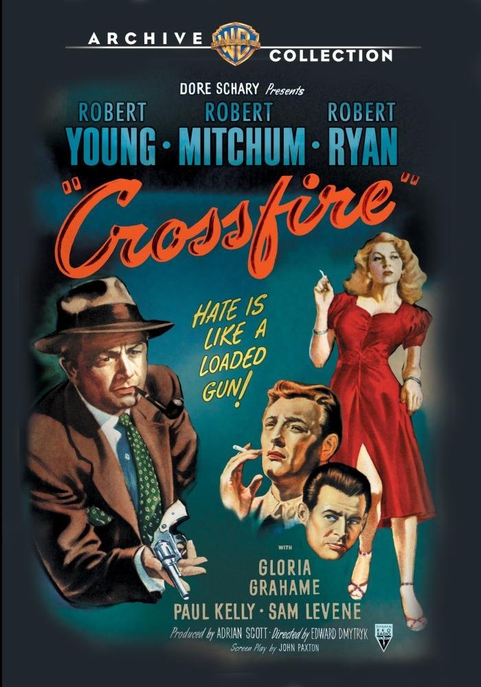Crossfire (1947) starring Robert Young, Robert Mitchell, Robert Ryan, Sam Levene