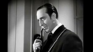 Basil Rathbone as Sherlock Holmes in The Hound of the Baskervilles
