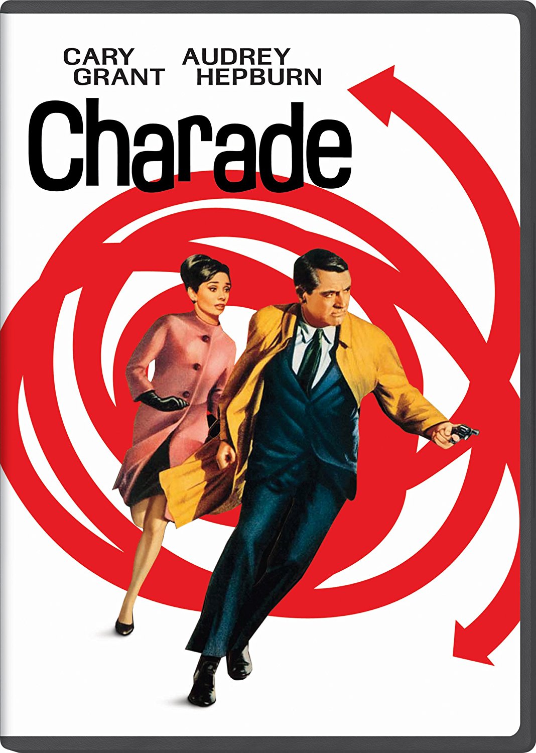 Charade (1963) starring Cary Grant, Audrey Hepburn, James Coburn, George Kennedy, Walter Matthau