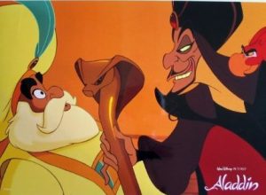 The sultan (Jasmine's father) being hypnotized by the villain Jafar