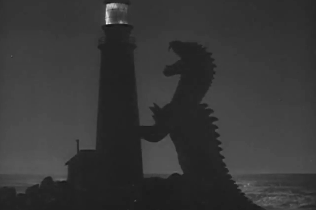 The Beast from 20,000 Fathoms tangles with a lightouse - a shout-out to Ray Bradbury's short story, The Fog Horn, that the movie is based on