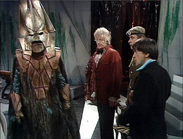 Omega, one of the founders of Time Lord society, with the 3rd and 2nd Doctors, and Brigadier Lethbridge Stewart