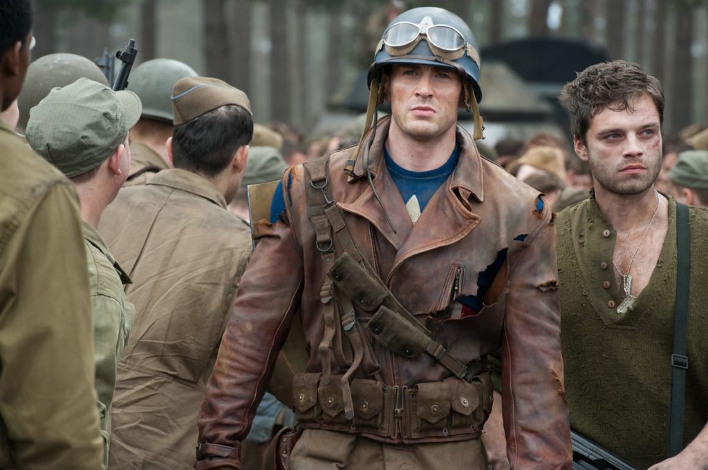 Captain America (Chris Evans) rescuing the Allied soldiers from Hydra