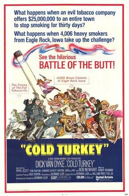 Cold Turkey (1971) starring Dick Van Dyke, Pippa Scott, Bob Newhart, Tom Poston