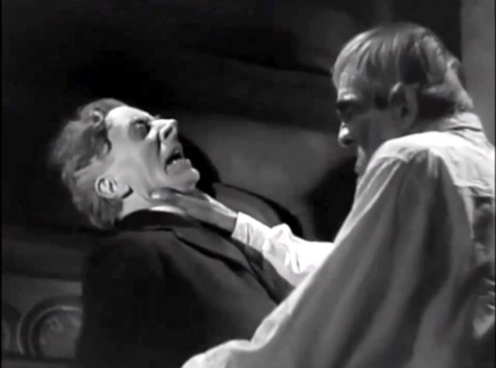 Butler Ernest Thesiger being chocked by his "dead" employer Professor Morland in "The Ghoul".  You're fired!