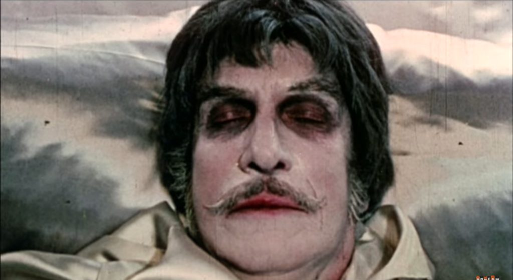 Vincent Price as Dr. Phibes, about to revive from his suspended animation