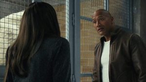 About your people skills, Davis -- from Rampage, starring Dwayne "The Rock" Johnson