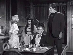 Marilyn, Lily, Grandpa, and Herman Munster