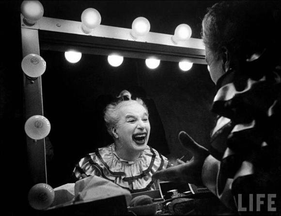 Charlie Chaplin as Calvero, in whiteface clown makeup, in "Limelight"