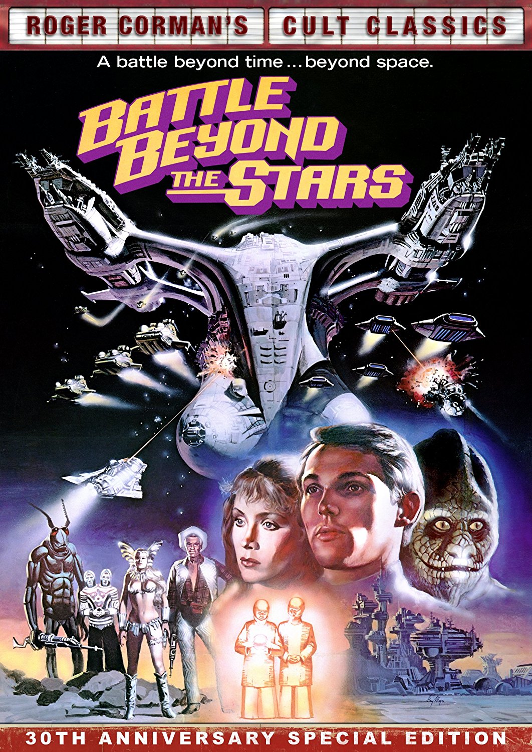 Battle Beyond the Stars (1980), starring Richard Thomas, John Saxon, Morgan Woodward, George Peppard, Sybil Danning, Robert Vaughn directed by Roger Corman