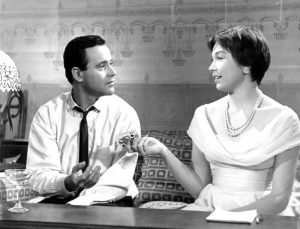 Jack Lemmon and Shirley MacLane playing gin rummy in The Apartment.  "Shut up and deal."