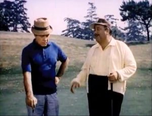 Frank Benson (Bob Hope) and Oliver Poe (Jackie Gleason) try to soothe over their differences with a golf game in "How to Commit Marriage"