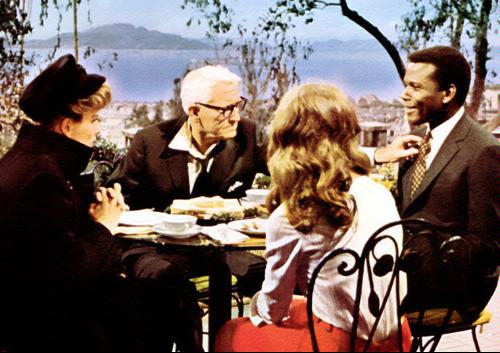 The four main cast members talking it over in "Guess Who's Coming to Dinner"