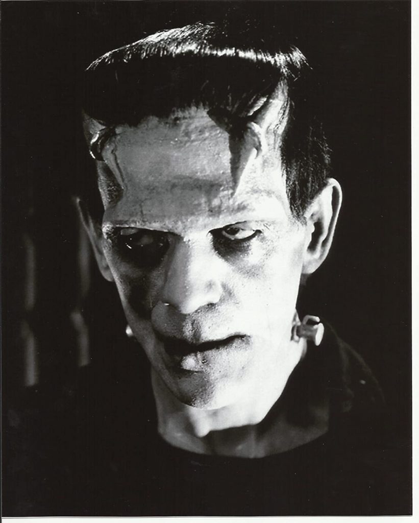 The face of Boris Karloff under the makeup for Frankenstein's monster in Frankenstein 1931
