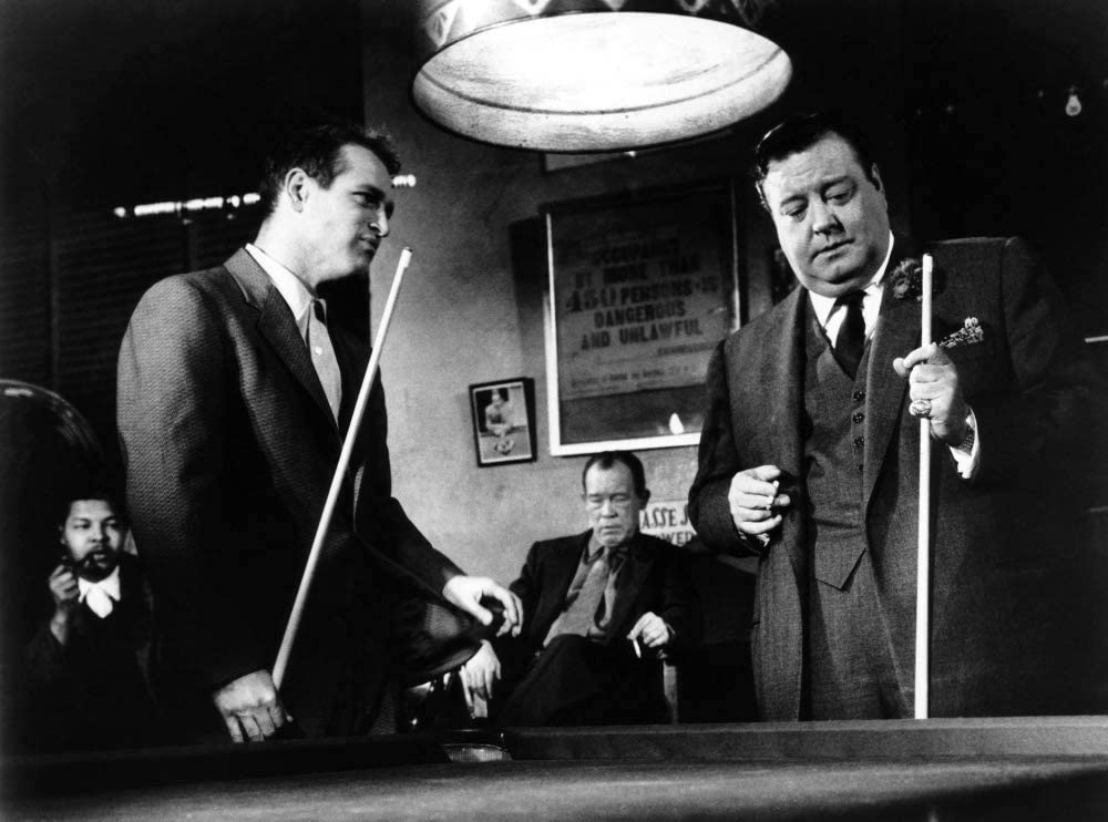 Paul Newman and Jackie Gleason about to shoot pool in "The Hustler"