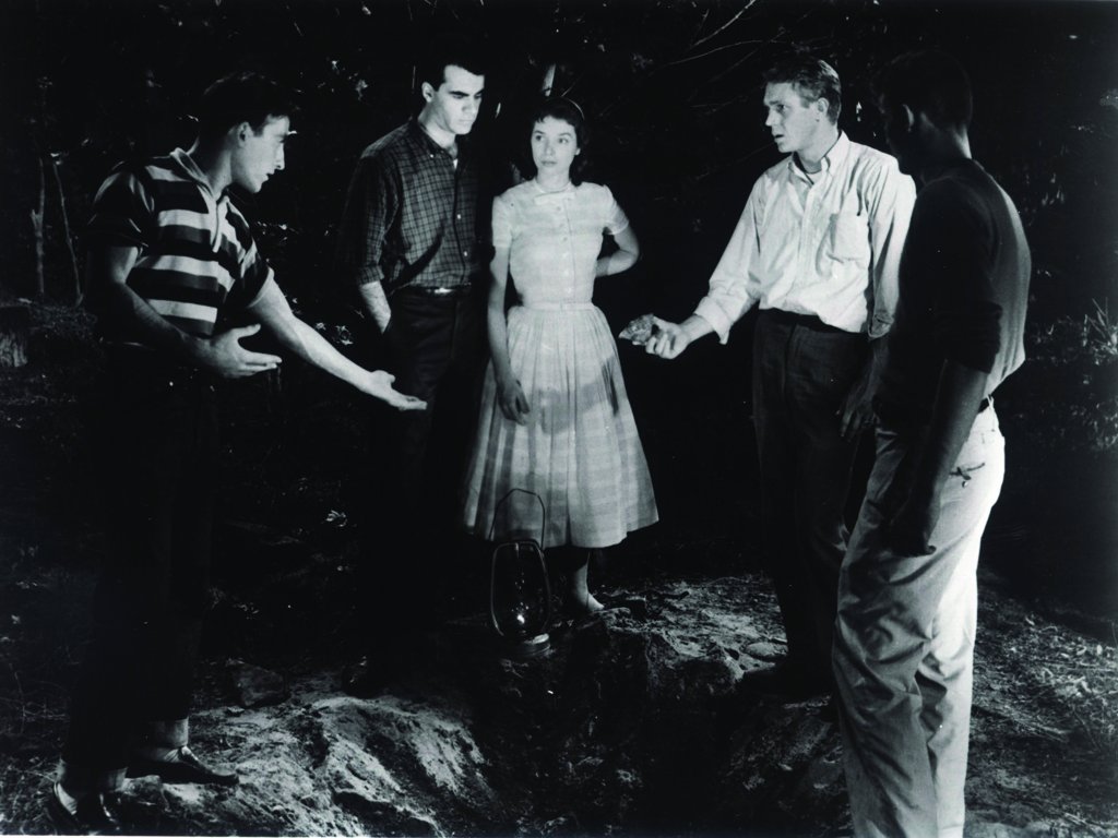 Steve Andrews, Jane Martin, and other teenagers in "The Blob"