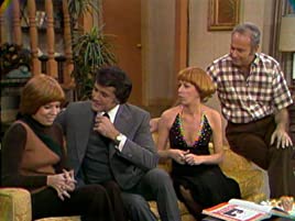 Vicki Lawrence, Lyle Waggner, Carol Burnett, and Harvey Korman in "The Carol Burnett Show" season 6