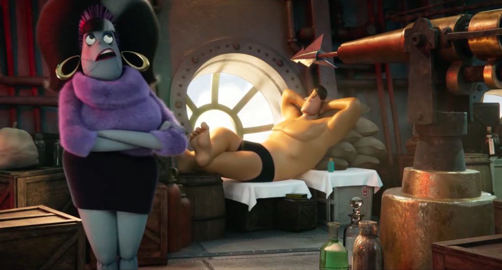 Enjoy the view - Frank's vain, Eunice is revolted, in "Hotel Transylvania: Transformania"
