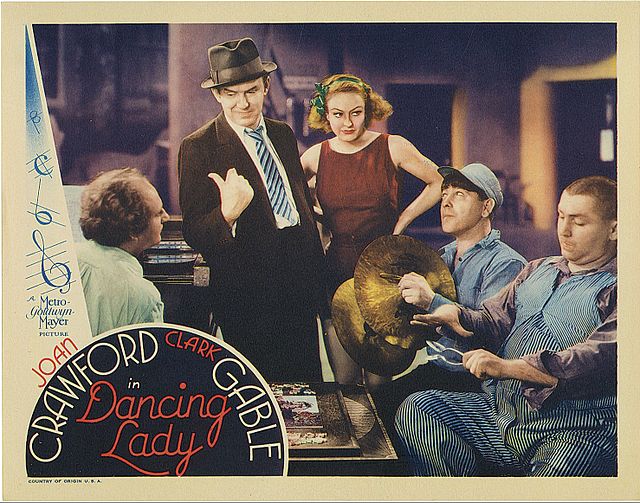 Movie poster for "Dancing Lady" highlighting Ted Healy and his Stooges (Larry Fine, Moe Howard, Curly Howard)
