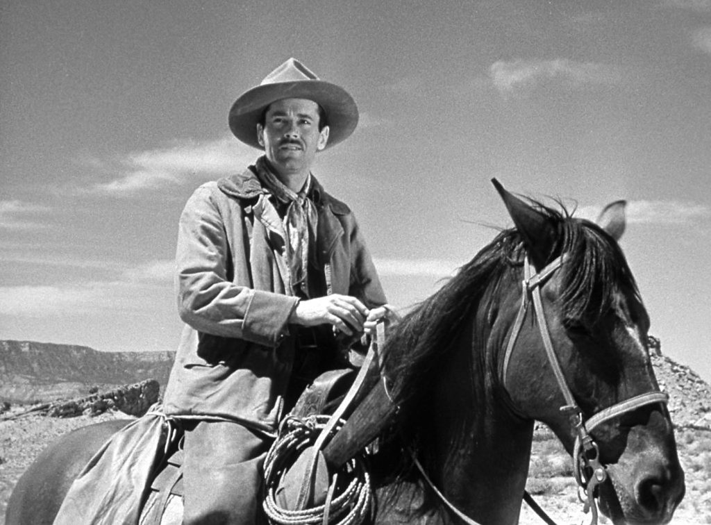 Wyatt Earp (Henry Fonda) on horseback in "My Darling Clementine"