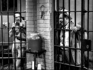 In The Andy Griffith Show episode, "Citizen's Arrest", drunken Otis teases Barney mercilessly for being in jail