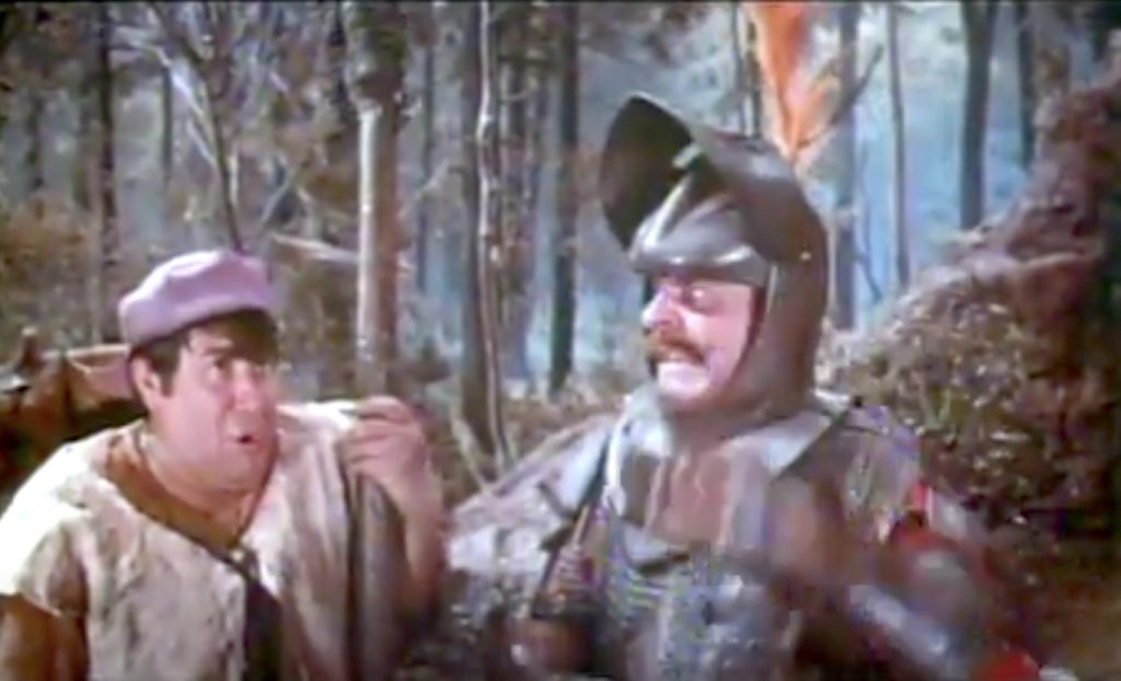 Hans the servant (Buddy Hackett) and the cowardly Sir Ludwig (Terry-Thomas) in "The Singing Bone" segment of "The Wonderful World of the Brothers Grimm"
