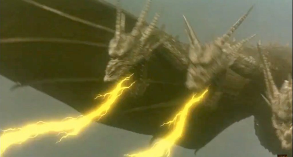 Ghidorah attacks in "Godzilla vs. King Ghidorah"