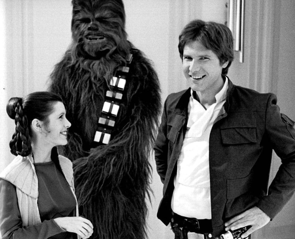 Carrie Fisher Peter Mayhew And Harrison Ford in "Star Wars: The Empire Strikes Back"