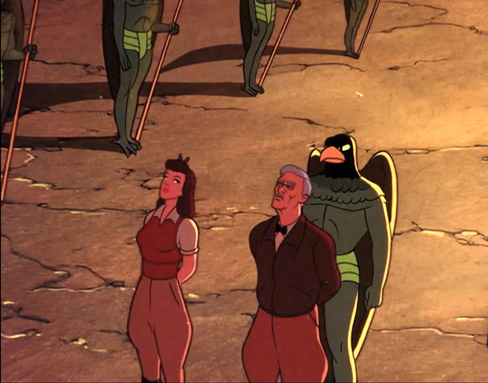 Lois and the professor captured by hawk men in "The Underground World"