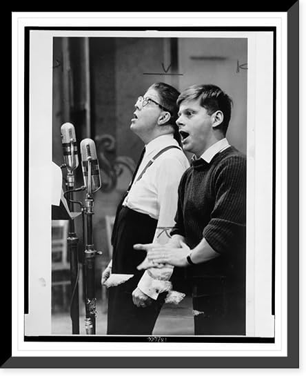 Rudy Vallee and Robert Morse in a recording session for "How to Succeed in Business without Really Trying"