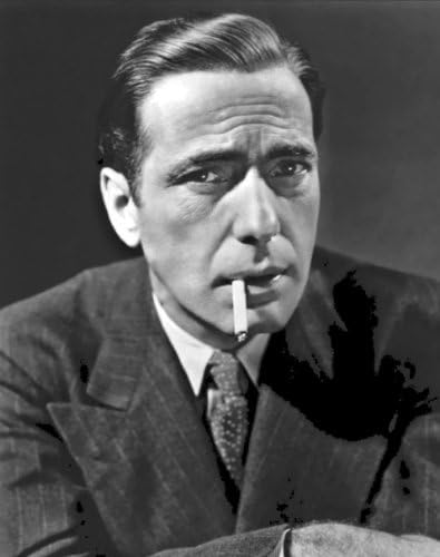 Iconic photo of Humphrey Bogart with a cigarette dangling from his mouth