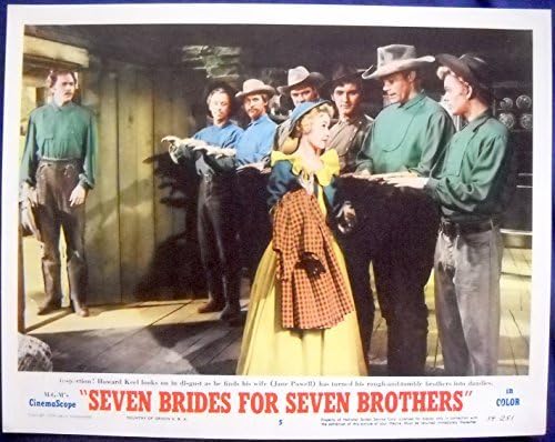 Seven Brides for Seven Brothers poster, with Howard Keel to the left and Jane Powell in the foreground