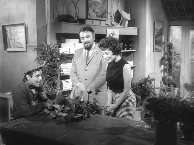 The cast at Mushnik's Flower Shop in "The Little Shop of Horrors"