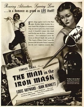 Movie poster of The Man in the Iron Mask 1939 featuring 