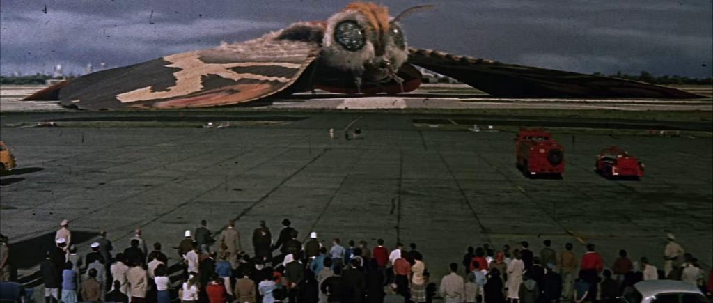 Mothra landing at the airfield in the conclusion