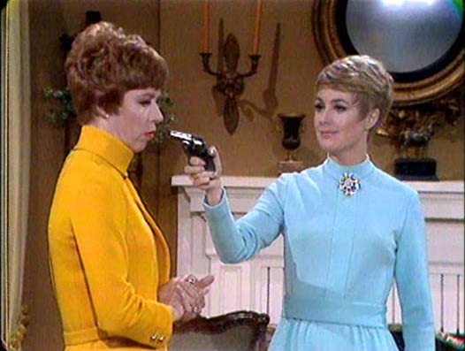 Shirley Jones pulls a gun on her best friend Carol Burnett in "As the Stomach Turns"
