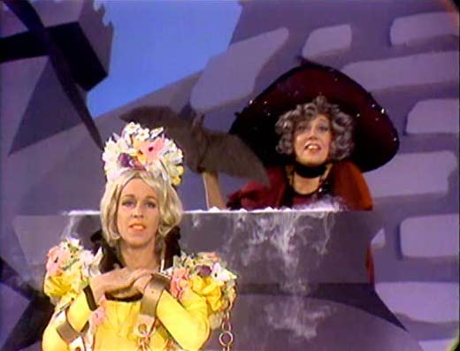 Cinderumplewhite (Carol Burnett) captured by the evil witch (Imogene Coca)