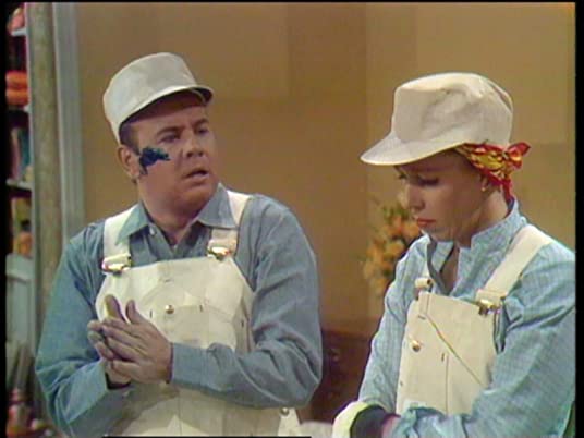 Tim Conway and Carol Burnett in a sketch where fiancees are painting their future home